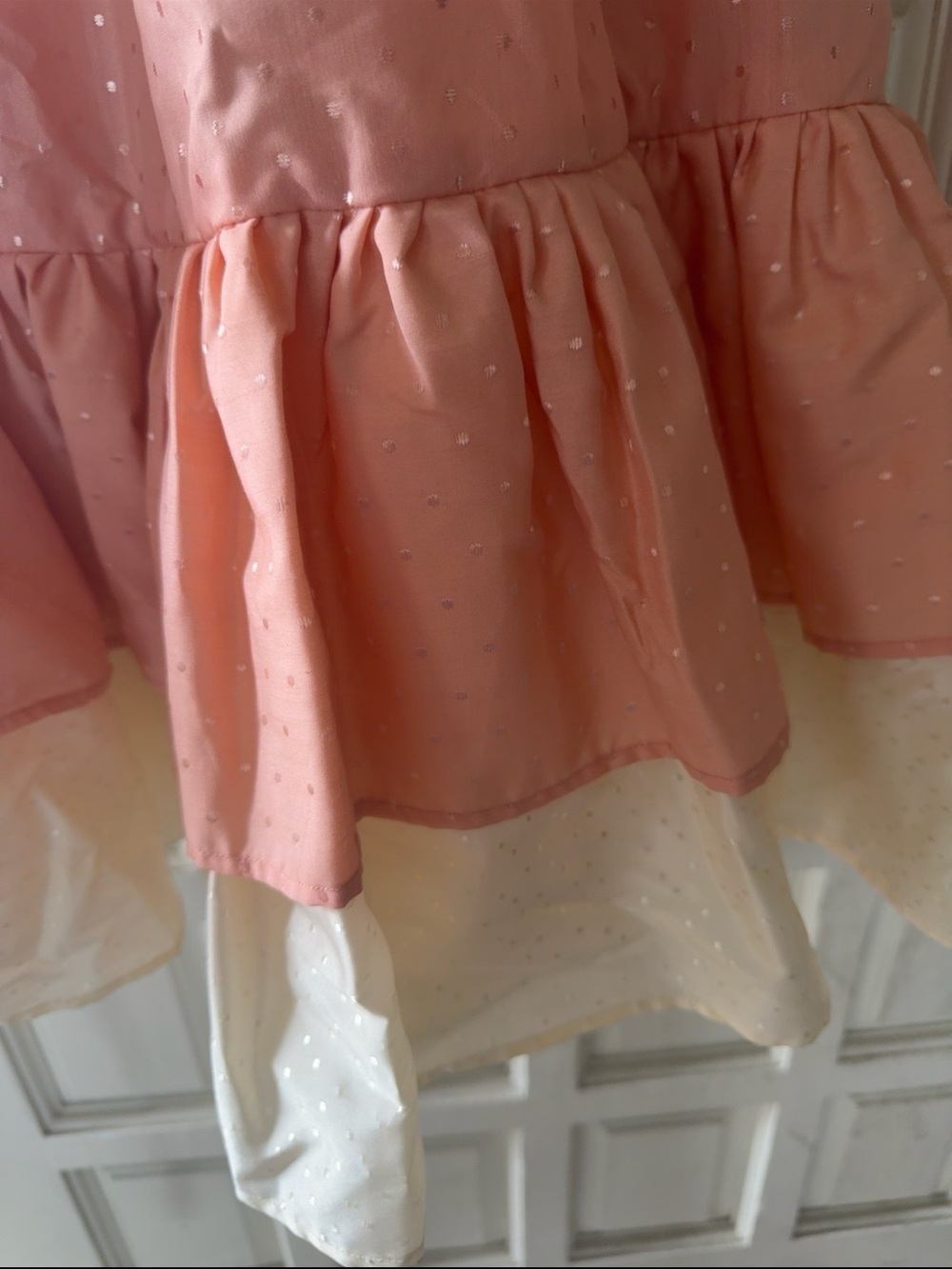 Handmade Strapless Prairie Maxi Dress Pink Cream Ruffle Hem Cottagecore Boho - Picture 8 of 10
